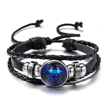Leather Bracelet Bangle for Men Woman with Signs of the Zodiac Astrology Luminou