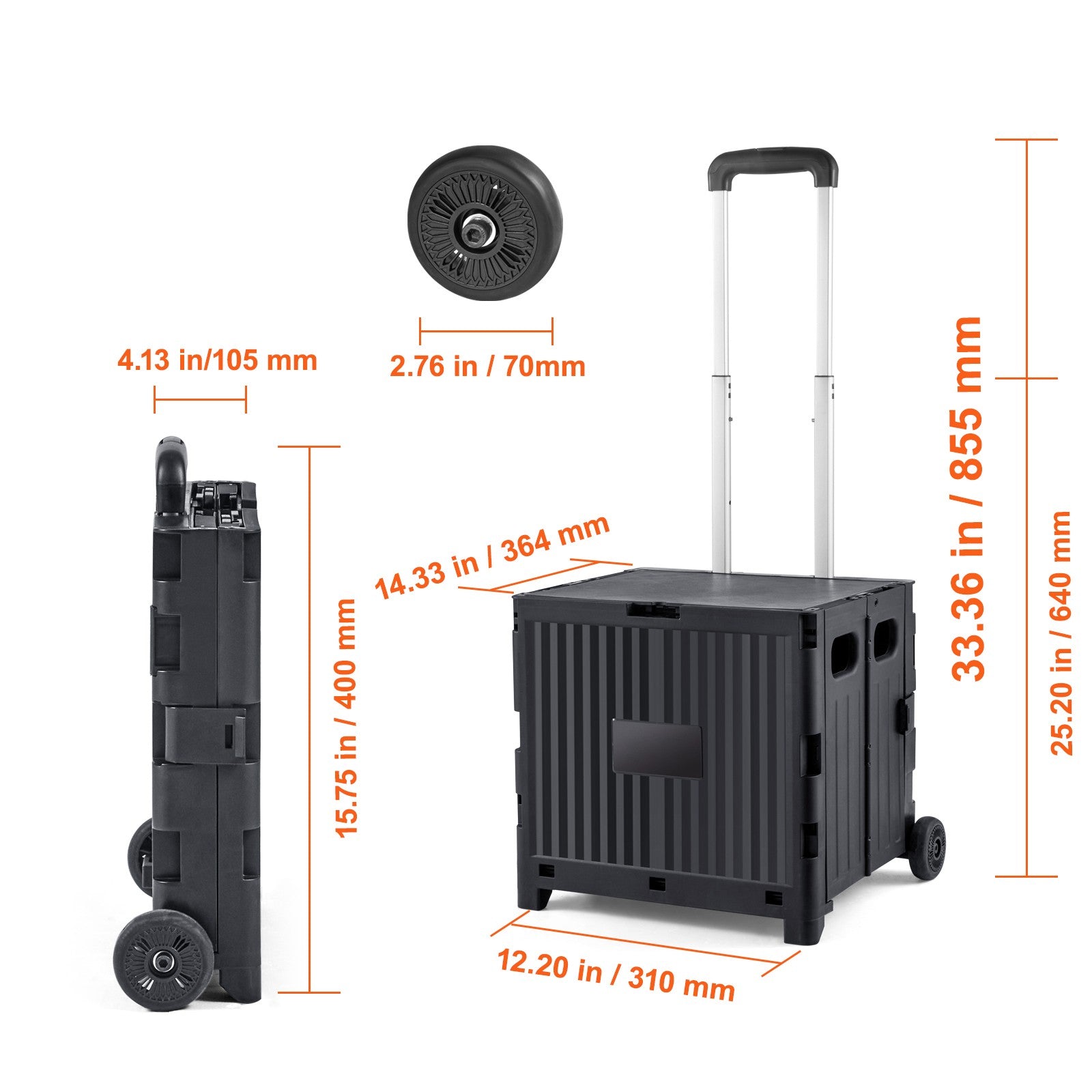 Folding Shopping Cart Foldable Utility Cart 80 Lbs Telescoping Handle