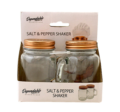 Retro Mason Jar Salt & Pepper Shaker Set – Clear Glass W/ Steel Lids, 3.25"