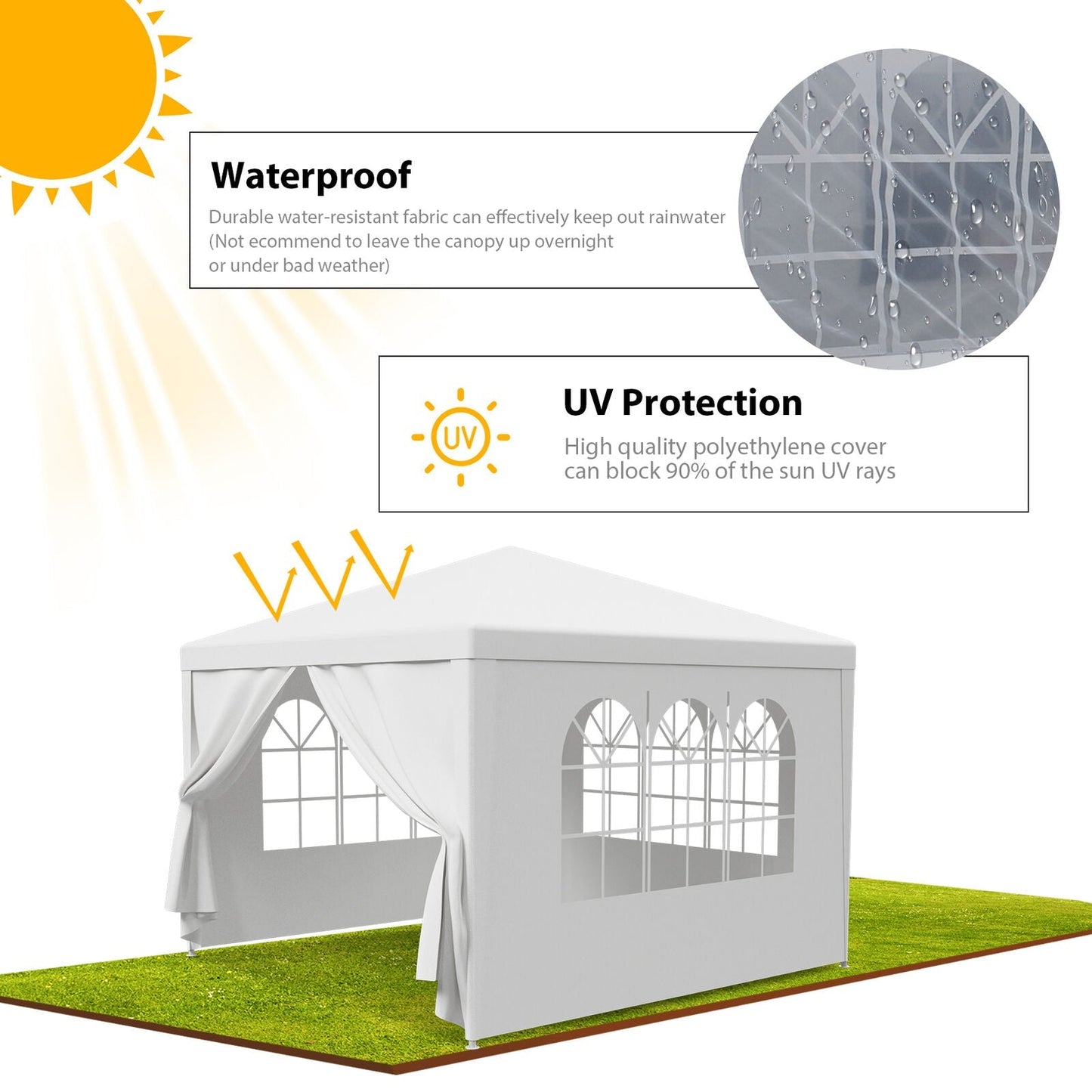 Trending 10'x10' White Party Tent | Outdoor Canopy Gazebo for Weddings, BBQs & Events w/ 4 Removable Walls, Waterproof Cover & Steel Frame