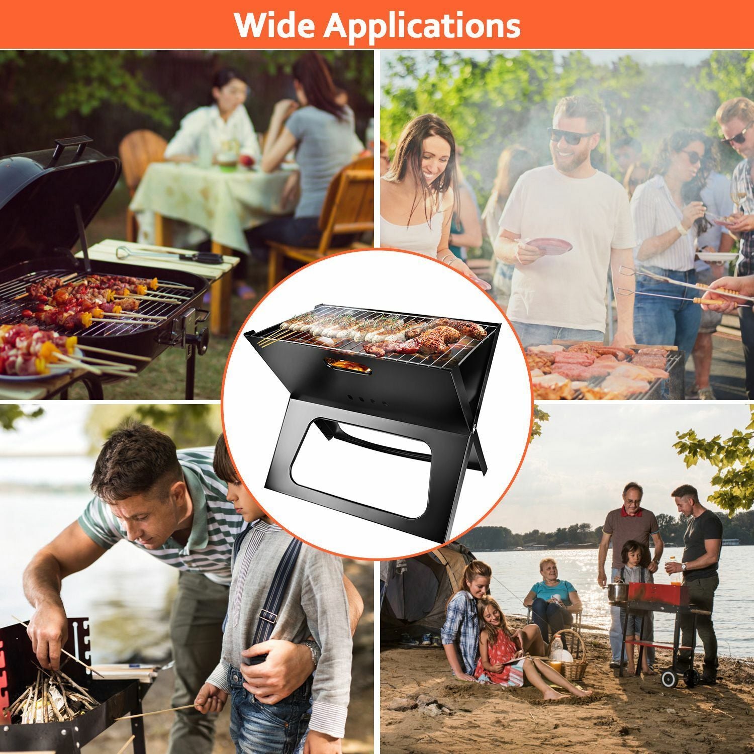 Portable Foldable BBQ Grill - Compact Charcoal Stove for Camping, Shish Kabob & Outdoor Cooking, Easy Setup, Durable, Lightweight, Large Cooking Area