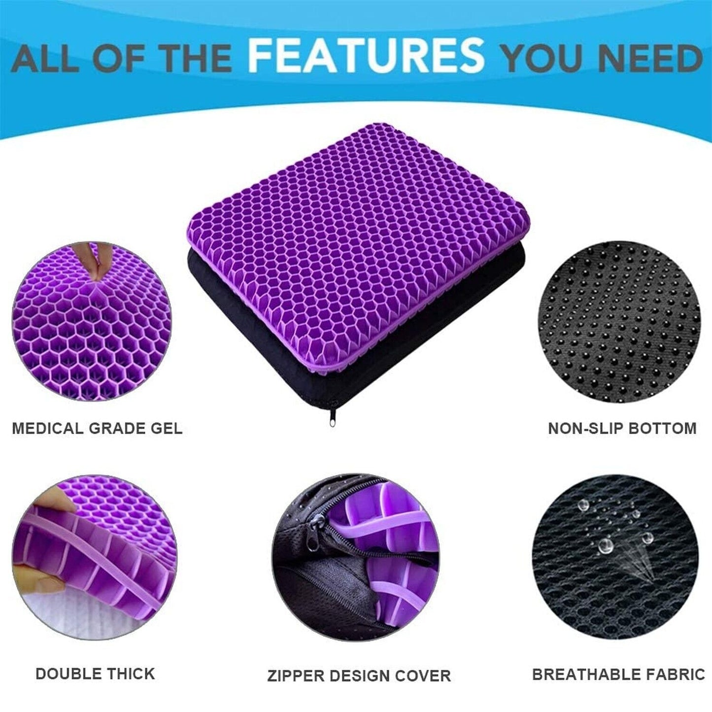 Gel Seat Cushion - Enhanced Double Thick Egg Seat Cushion with Non-Slip Cover...