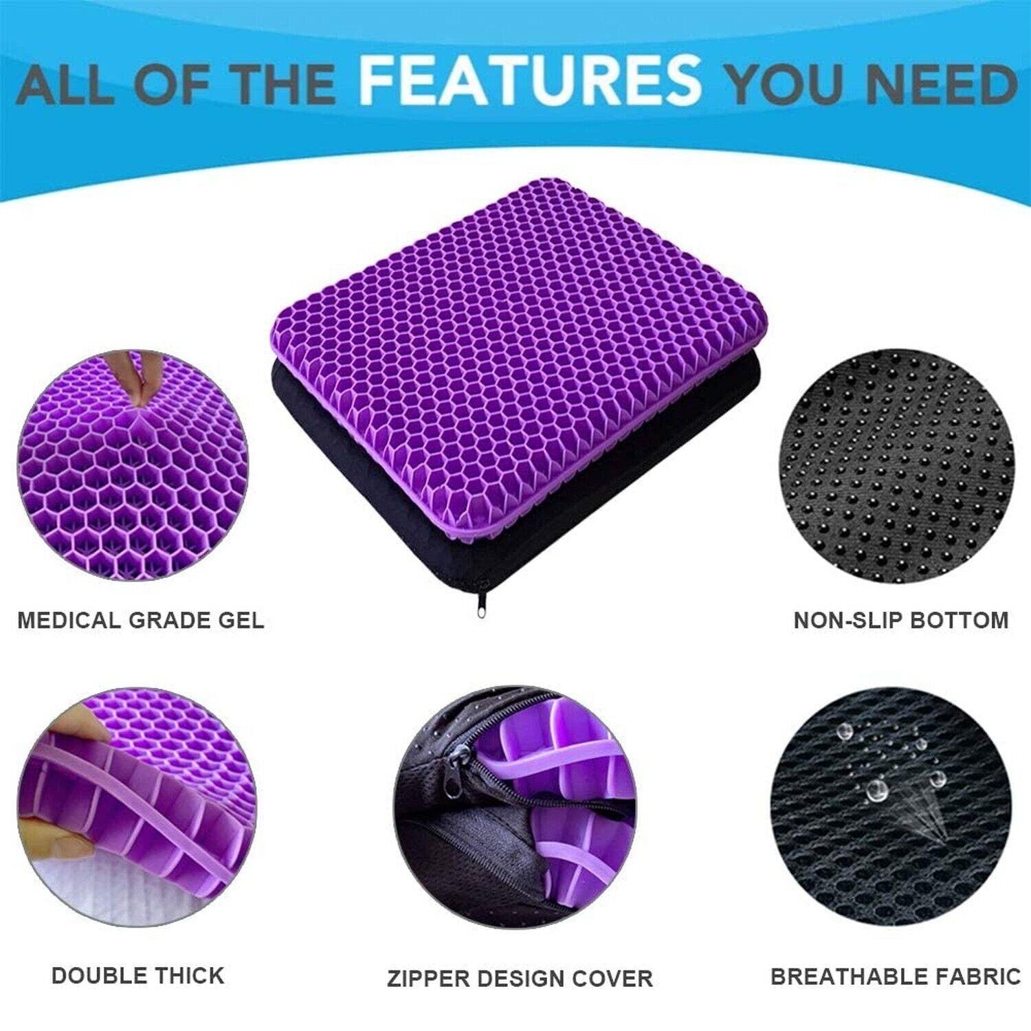 Gel Seat Cushion - Enhanced Double Thick Egg Seat Cushion with Non-Slip Cover...