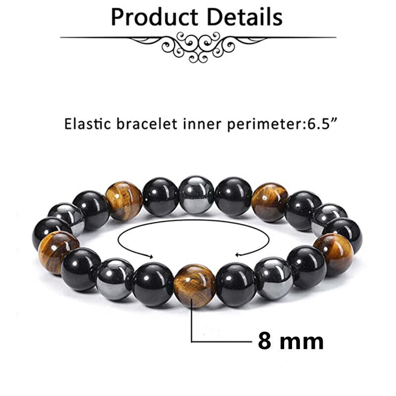 Energy Healing Stretch Bracelet Natural Stone Hematite Tiger Eye for Men Women