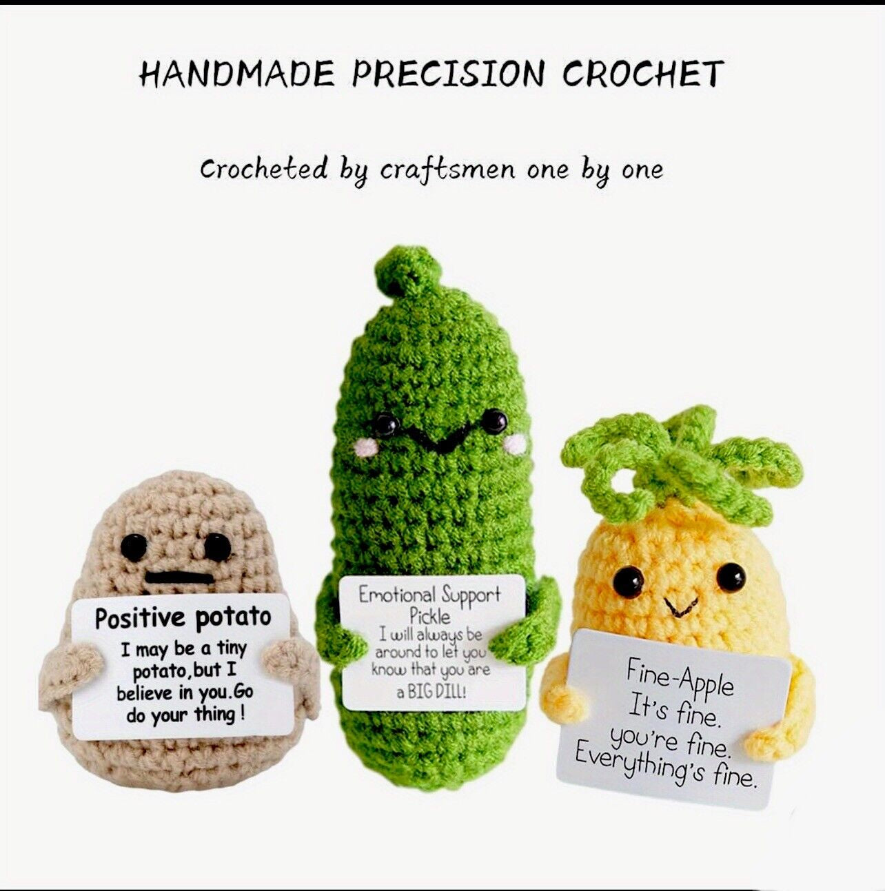 2024 ornaments, Emotional Support Crochet Handmade Dolls - Cute Knitted Pineapple, Potato & Pickle Set, Stress Relief Plush Toy, Inspirational Gift