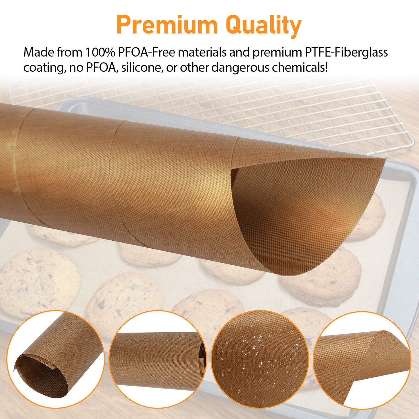 5Pcs BBQ Copper Grill Mats Non-Stick Easy to Cut Oven Sheet Liner Cooking Baking