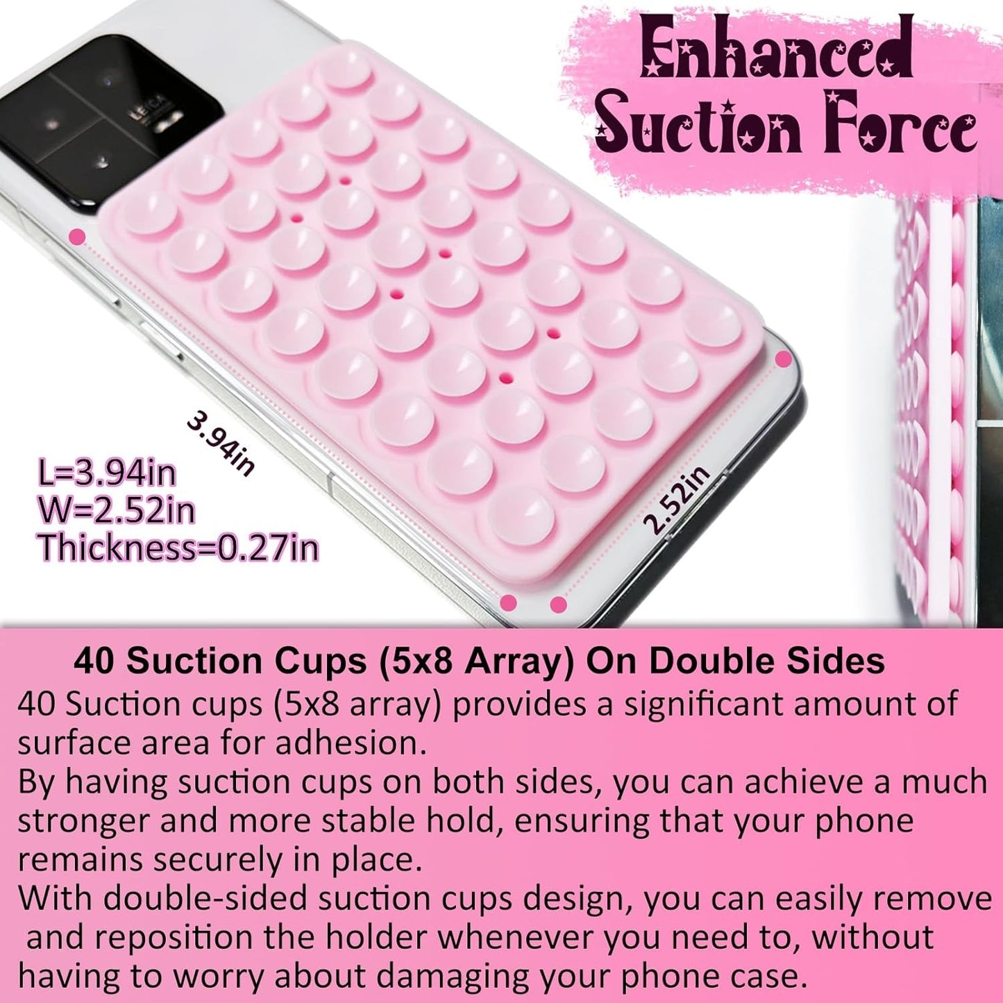 2 Pack Silicone Suction Cup Phone Case Mount Double Light Pink&White