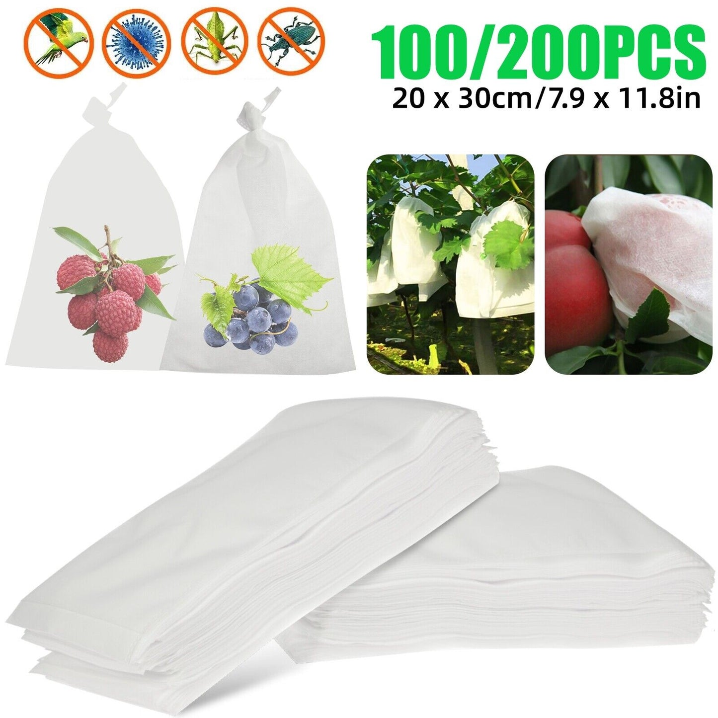 100/200PCS Grape Protection Bags Fruit Vegetable Mesh Bag against Pest Anti-Bird
