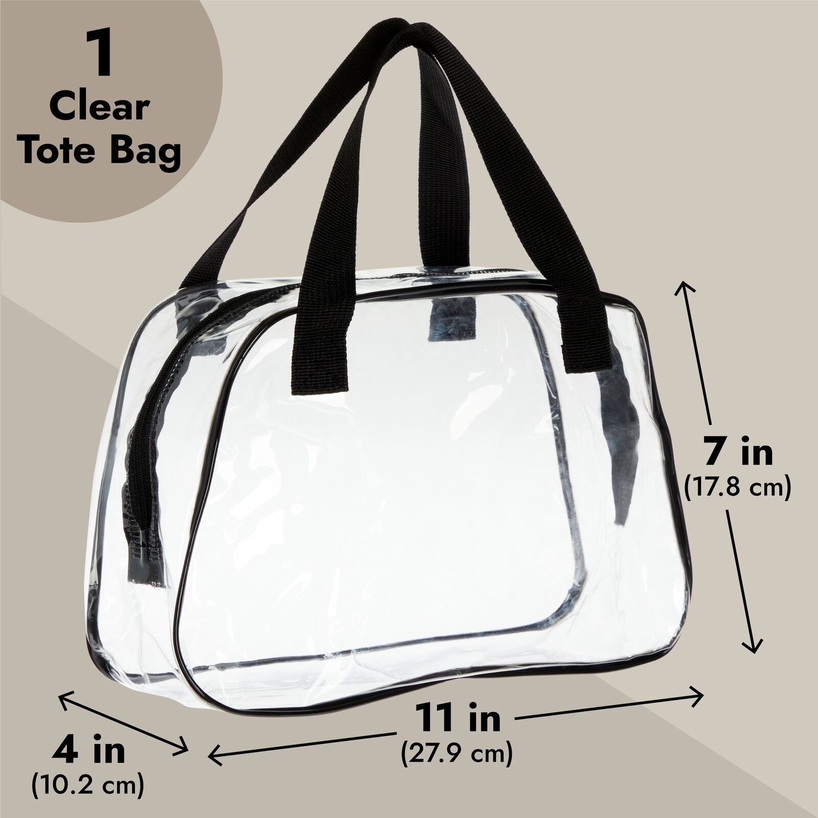 Stadium Approved Clear Tote Bag 11x4x7 – Transparent Handbag w/ Handles, Zipper & Waterproof PVC for Concerts, Sports, Beach, & Travel