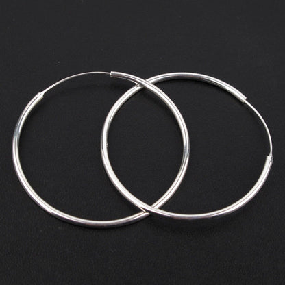 925 Silver Plated Large Hoop Earrings for Women - Lightweight, Thin Hoops with 50mm Diameter & 2mm Thickness, 8g, Ideal for Everyday & Parties