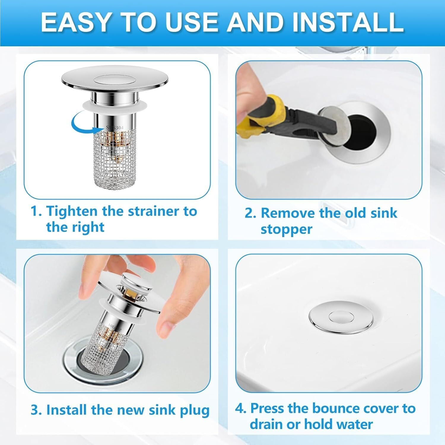 Effortless Drain Protection: Universal Bathroom Sink Stopper & Hair Catcher Strainer