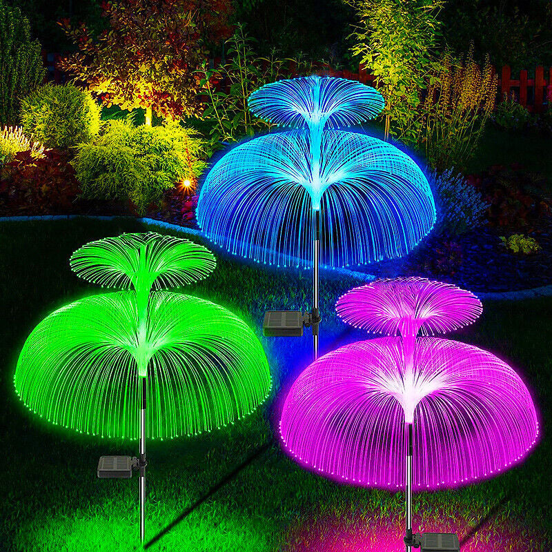 fiber optic lamp, Solar Yard Lights Outdoor - 7 Color Changing Jellyfish Lights, IP65 Waterproof, Fiber Optic Firework Design, Auto On/Off, No Wiring