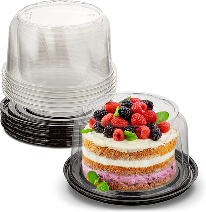 MT Products Plastic Cake Container with Clear Dome Cover 6" round - Pack of 5