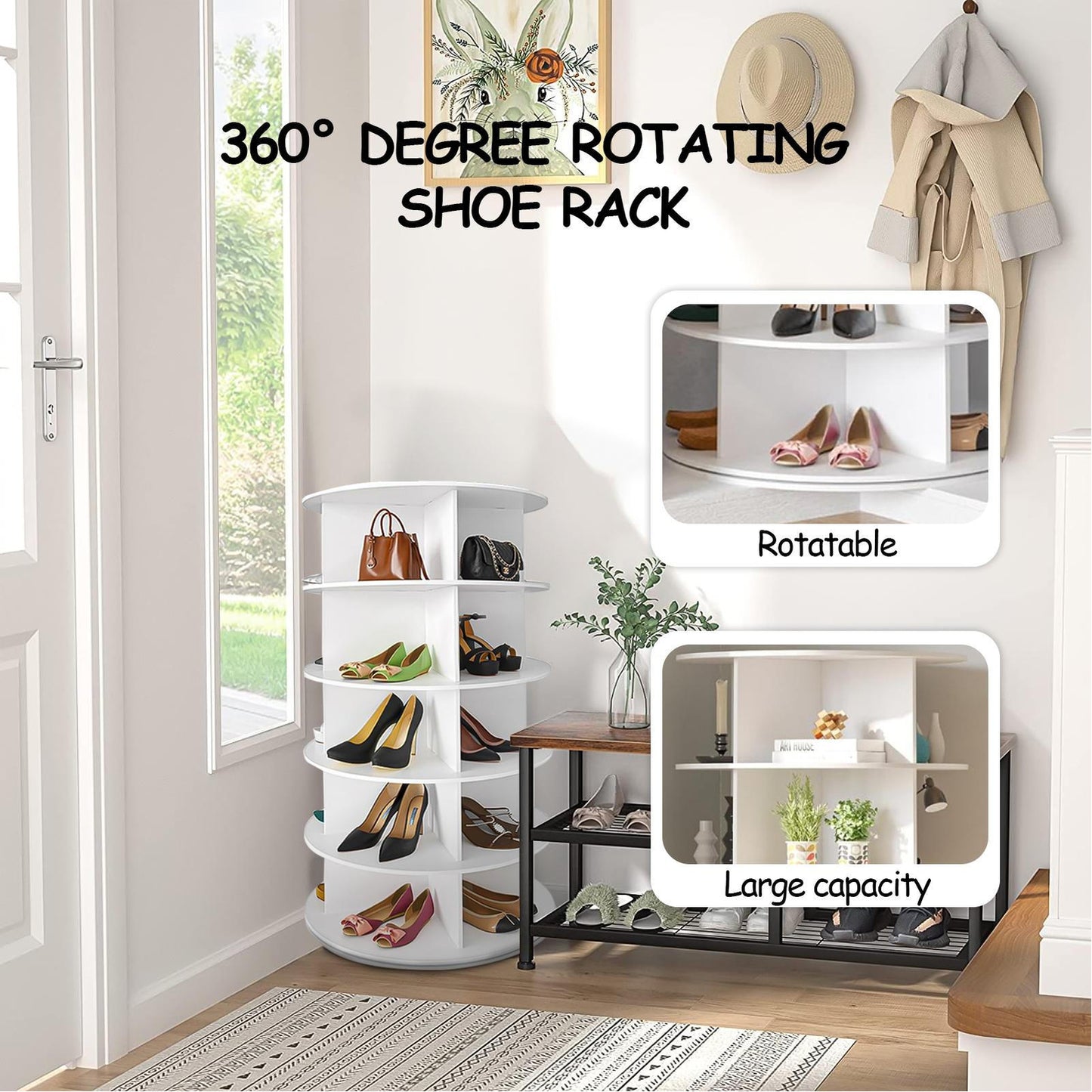 7-Tier Rotating Shoe Rack Tower 360° Spinning Shoe Display Carousel White