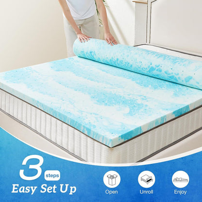 mattress toppers, Memory Foam Bed Topper - Cooling Gel, Pressure Relief, High-Density Support, Breathable & Comfortable Mattress Pad for Deeper Sleep