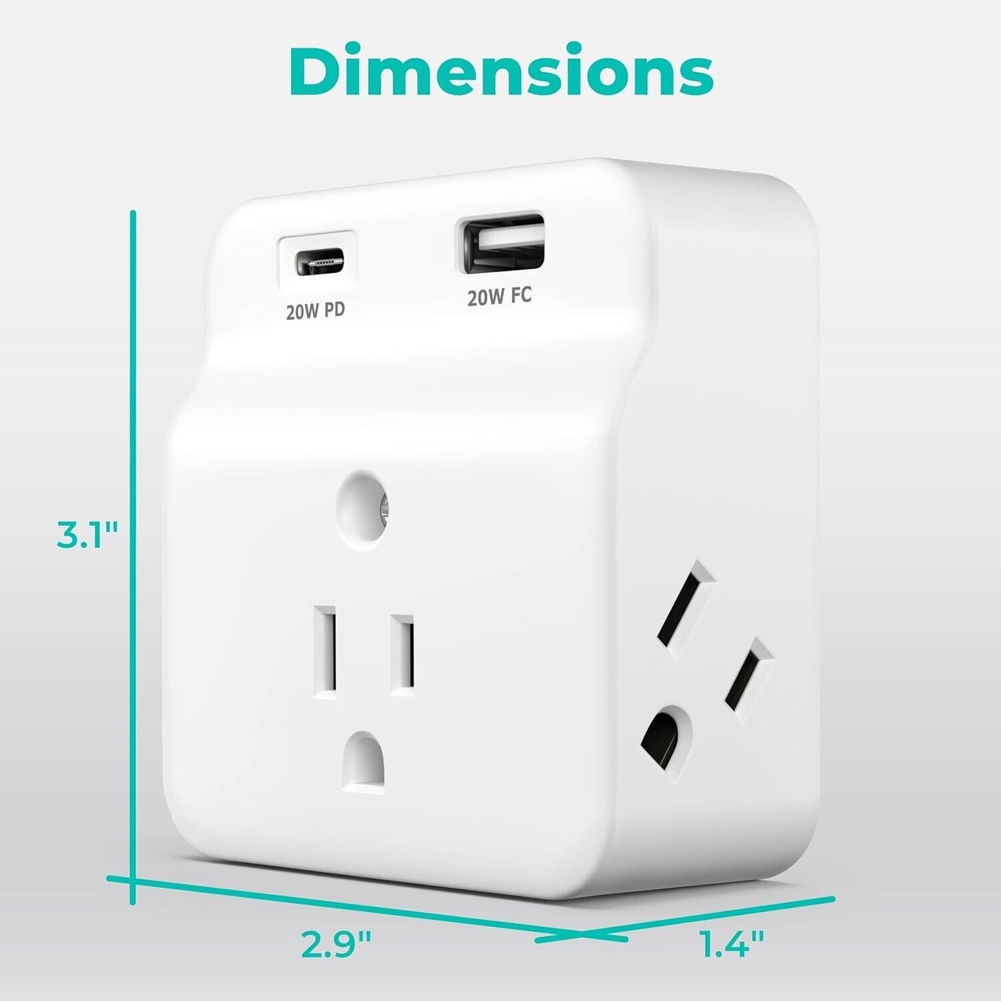 USB Wall Charger Surge Protector - 5 Outlet Extender with 4 USB Charging Ports