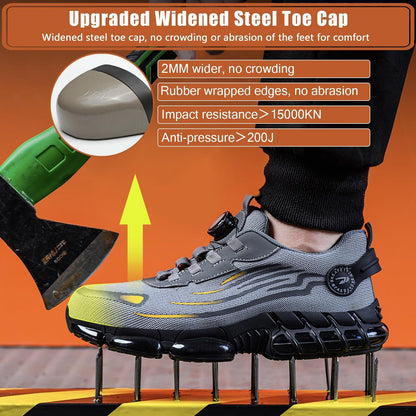 Men Work Safety Shoes Steel Toe Cap Boots Rotating Buckle Breathable Lightweight