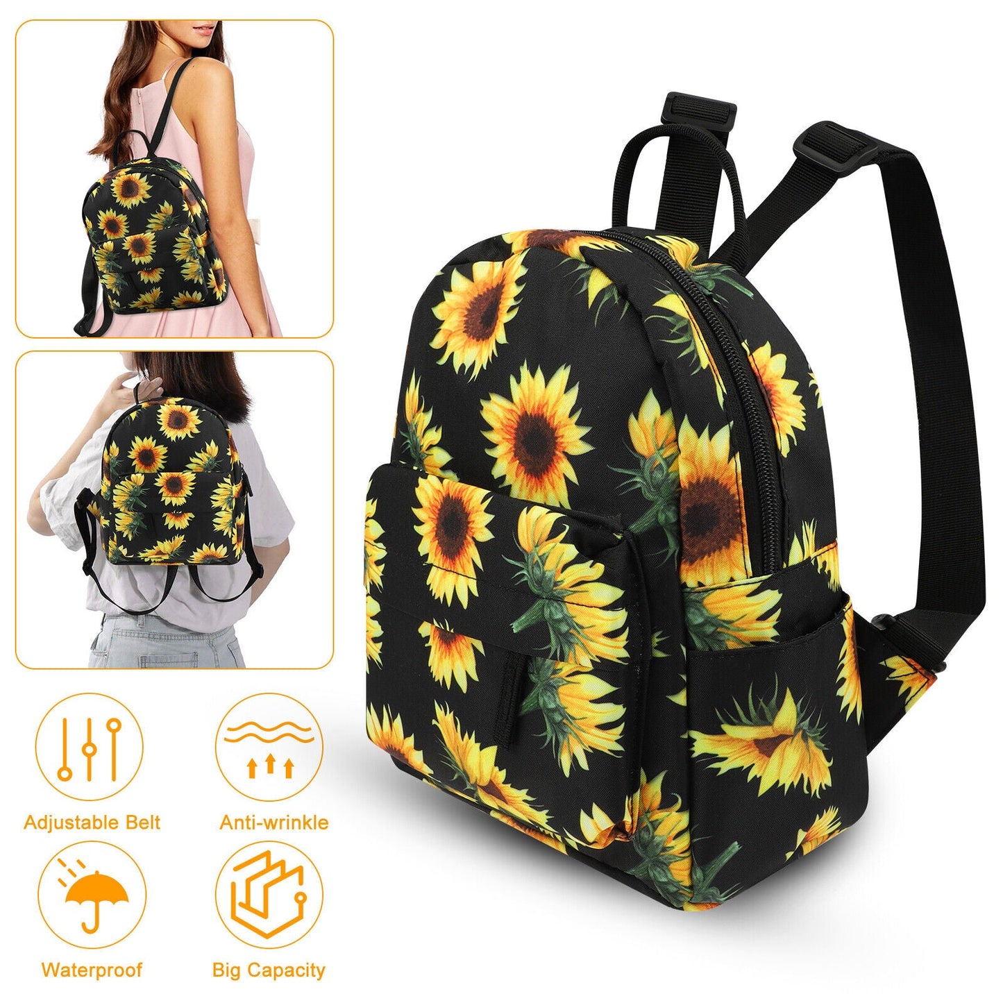Mini Sunflower Backpack for Women – Cute Purse, Shoulder Rucksack & Travel Bag, Stylish & Lightweight Handbag for Daily Use!