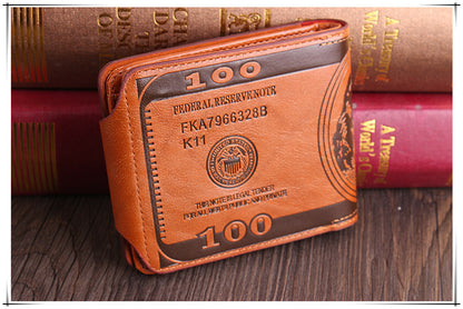 Men'S US 100 Dollar Bill Leather Wallets Bifold Photo Card Holder Handbag Clutch