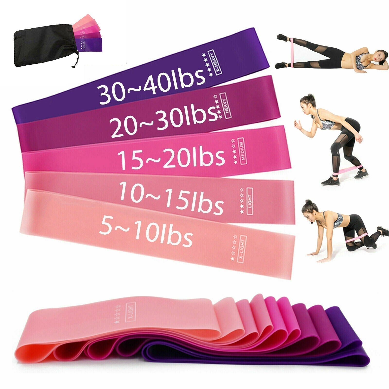 Resistance Bands Set for Workouts - 5 Levels Loop Bands for Booty, Legs, Arms, Fitness, Yoga, Pilates, Stretching, Portable & Durable Exercise Bands