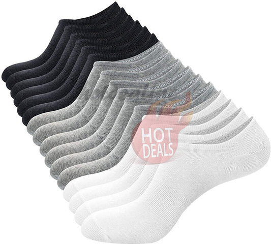 3/6/12 Pairs Men No-Show Socks Low Cut Black/White/Gr
