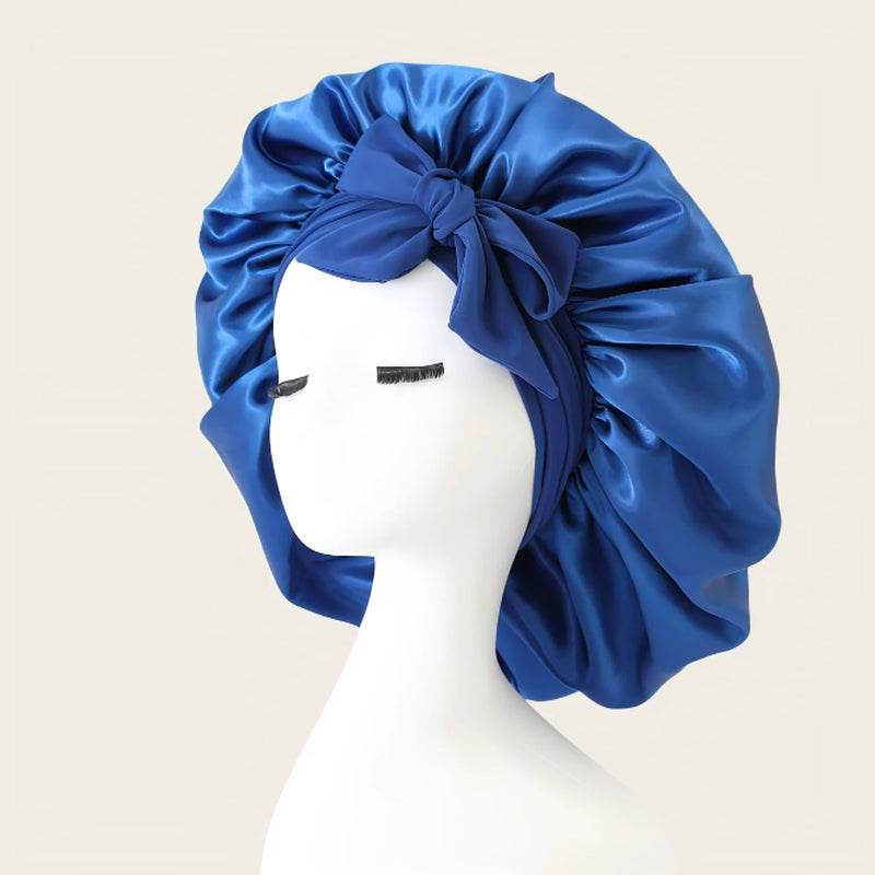 Women Luxurious Satin Bonnet Night Sleep Hair Silk Head Cover Wide Elastic Band