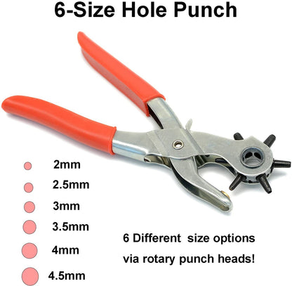 9" Leather Hole Punch Hand Pliers Belt Holes 6 Sized Puncher Heavy Duty Tool New