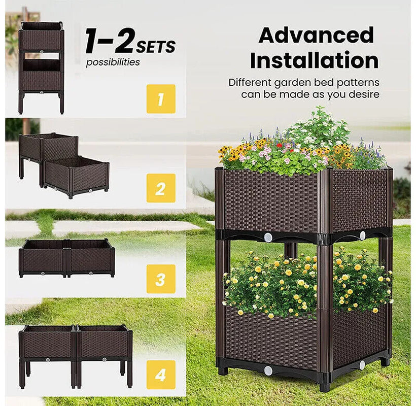 2X Elevated Rectangular Raised Garden Bed Flower Vegetable Grow Planter Care Box