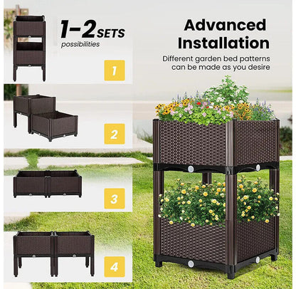 2X Elevated Rectangular Raised Garden Bed Flower Vegetable Grow Planter Care Box