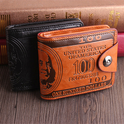 Men'S US 100 Dollar Bill Leather Wallets Bifold Photo Card Holder Handbag Clutch
