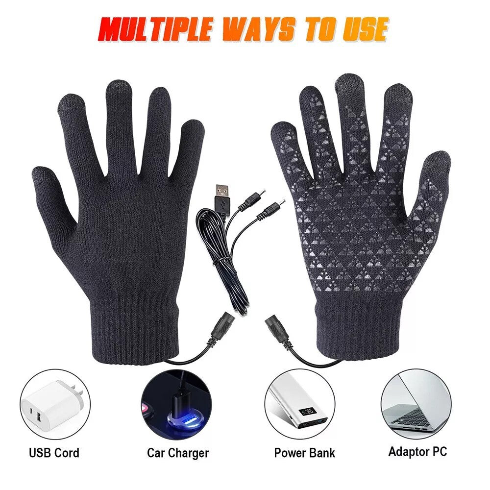 Heated Gloves Electric Rechargeable Battery Hand Warm Windproof Thermal Winter