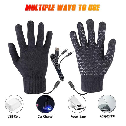 Heated Gloves Electric Rechargeable Battery Hand Warm Windproof Thermal Winter