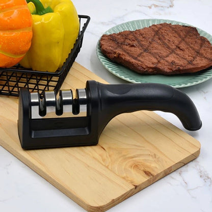 Knife Sharpener for Kitchen Knives, 4-in-1 Manual Blade Sharpener – Easy & Safe Tool for Restoring Sharp Edges at Home, Works on All Blades!