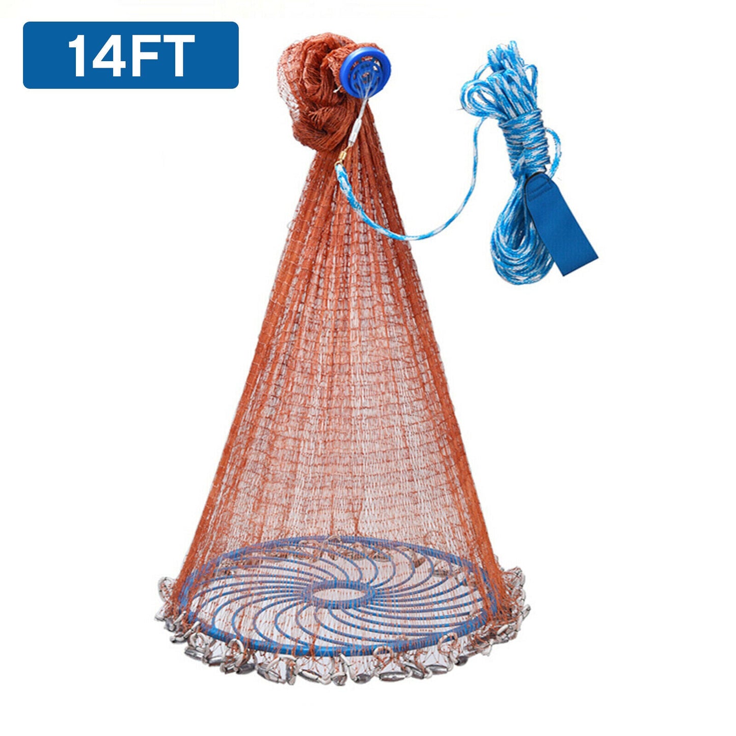 Easy Throw Fishing Cast Net, Durable Nylon Mesh with Aluminum Ring & Zinc Sinkers, Long Rope for Bait & Fish Catching Success!