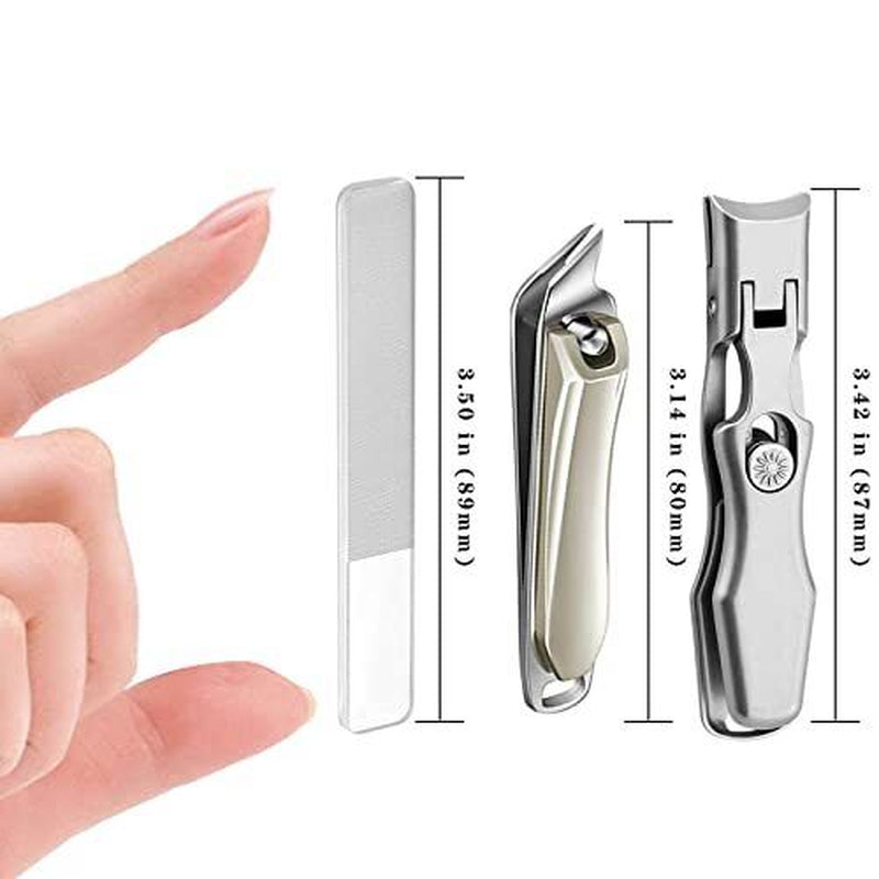 Anti Splash Nail Clippers Set - Sharp Stainless Steel Clippers for Thick Nails, Cuticle Trimmer, Nano File & Pouch, Perfect Gift for Men & Women!