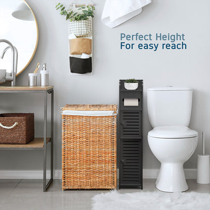 Bathroom Storage Cabinet Floor Standing Toilet Paper Organizer Shelves with Door