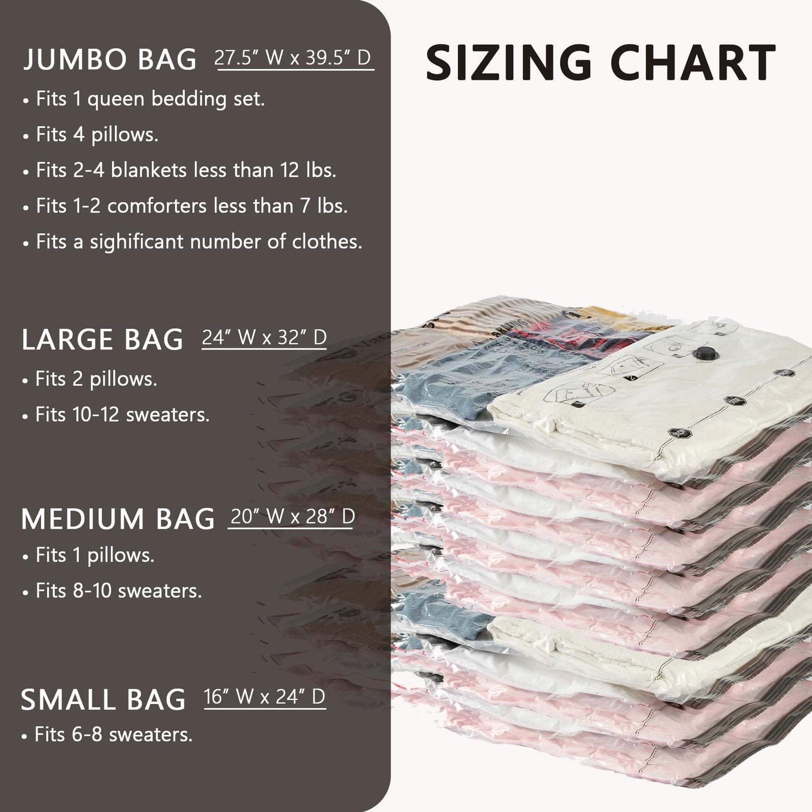 SUOCO Vacuum Storage Bags (8 Jumbo), Space Saver Bags for Clothes, Pillows,