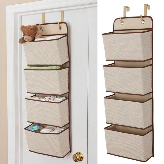 Over Door Hanging Storage Organizer - 4-Pocket Mesh Closet Shelf for Toys, Nursery, Accessories - Easy Wall & Door Mount, Space-Saving & Durable