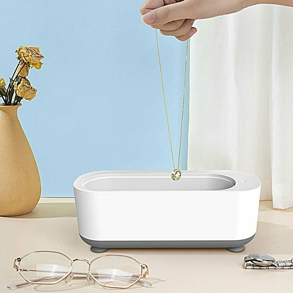 Ultrasonic Cleaner for Jewelry & Glasses – Battery Powered, Quick 5-Minute Clean for Glass & Jewelry, White Plastic Cleaner, Portable & Efficient
