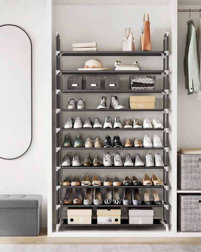 10-Tier Shoe Rack Organizer | Holds Up to 50 Pairs | Space-Saving Standing Shoe Shelf for Closet, Entryway, or Bedroom | Sturdy Home Storage Solution