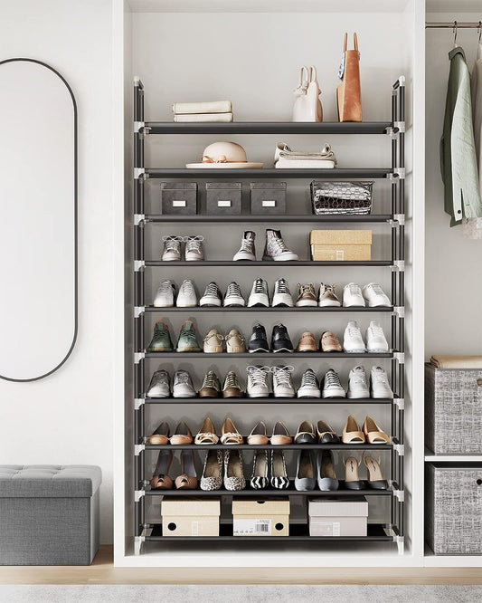 10-Tier Shoe Rack Organizer | Holds Up to 50 Pairs | Space-Saving Standing Shoe Shelf for Closet, Entryway, or Bedroom | Sturdy Home Storage Solution