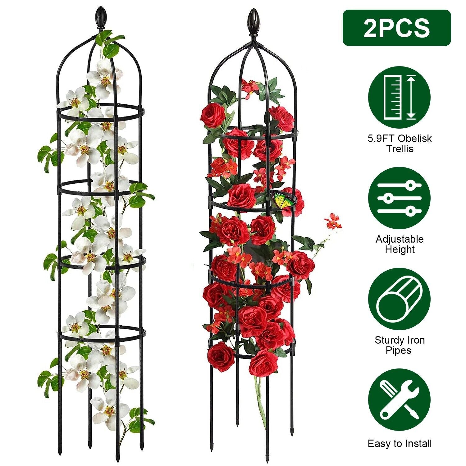 2Pack 6Ft Rustproof Garden Trellis for Potted Plants Climbing Vine Rose Clematis
