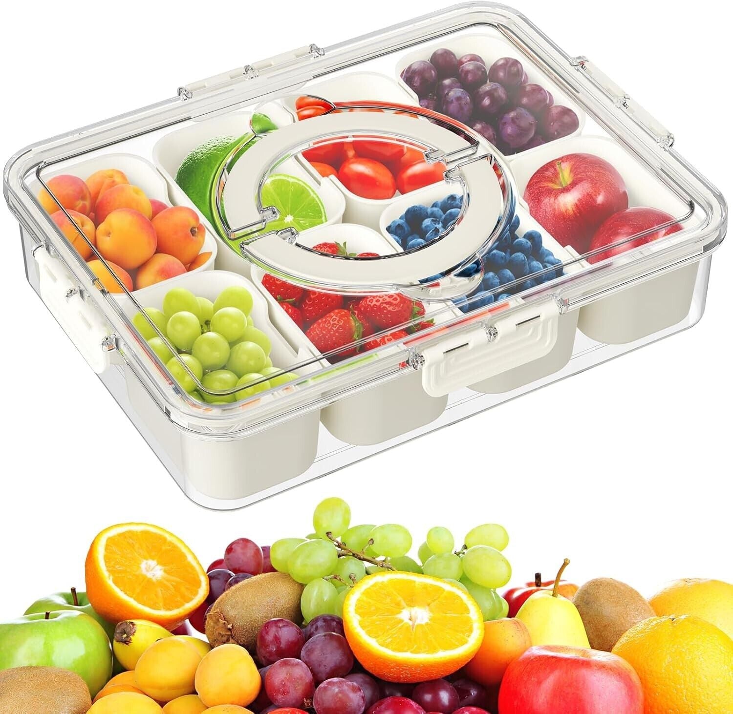 candy tray Portable Snackle Box – 8-Compartment Airtight Food Storage Tray with Handle for Snacks, Fruits & Nuts