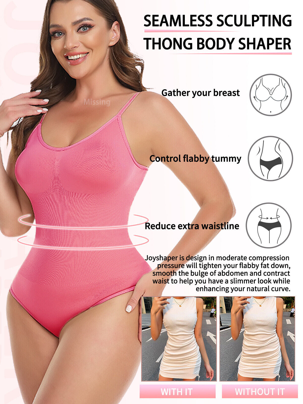 Thong Shapewear Bodysuit for Women | Tummy Control Snatched Seamless Full Body Shaper | Instant Waist Slim Curve Enhancing for Dresses & Everyday Use