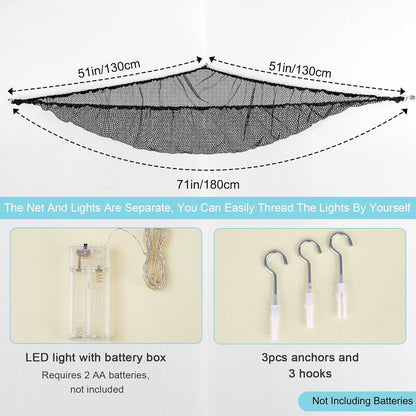 LED Light Hanging Stuffed Animals Organizer, Hammock with LED Lights – Large Corner Toy Net Storage Organizer for Kids Room, Nursery, Playroom 