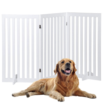 36''H Foldable Dog Gate with 3 Panels – Expandable Freestanding Pet Barrier for Doorways, Stairs, & More, Durable MDF, No Assembly, Anti-Slip Design