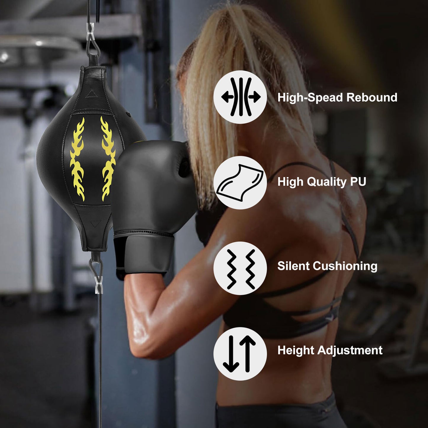 Double End Speed Ball Boxing Punching Bag PU Leather Adjustable Reflex Trainer