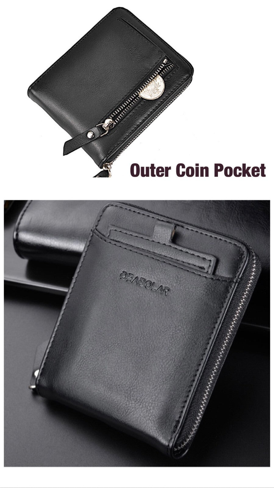 Men RFID Blocking Leather Bifold Wallet Credit Card ID Holder Zip around Purse