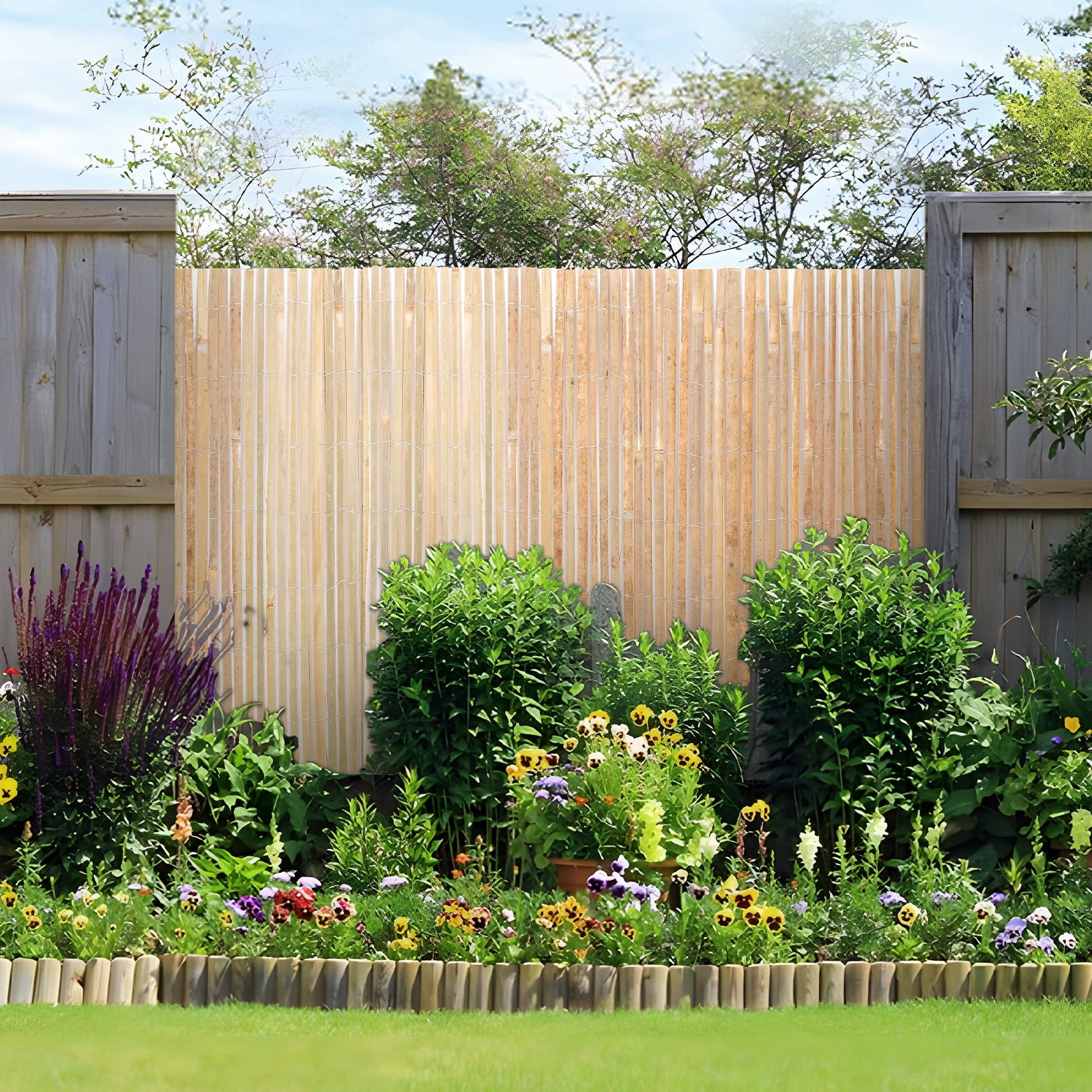 Natural Bamboo Slat Screening Privacy Bamboo Slat Fence 3 Ft H X 19.6 Ft L