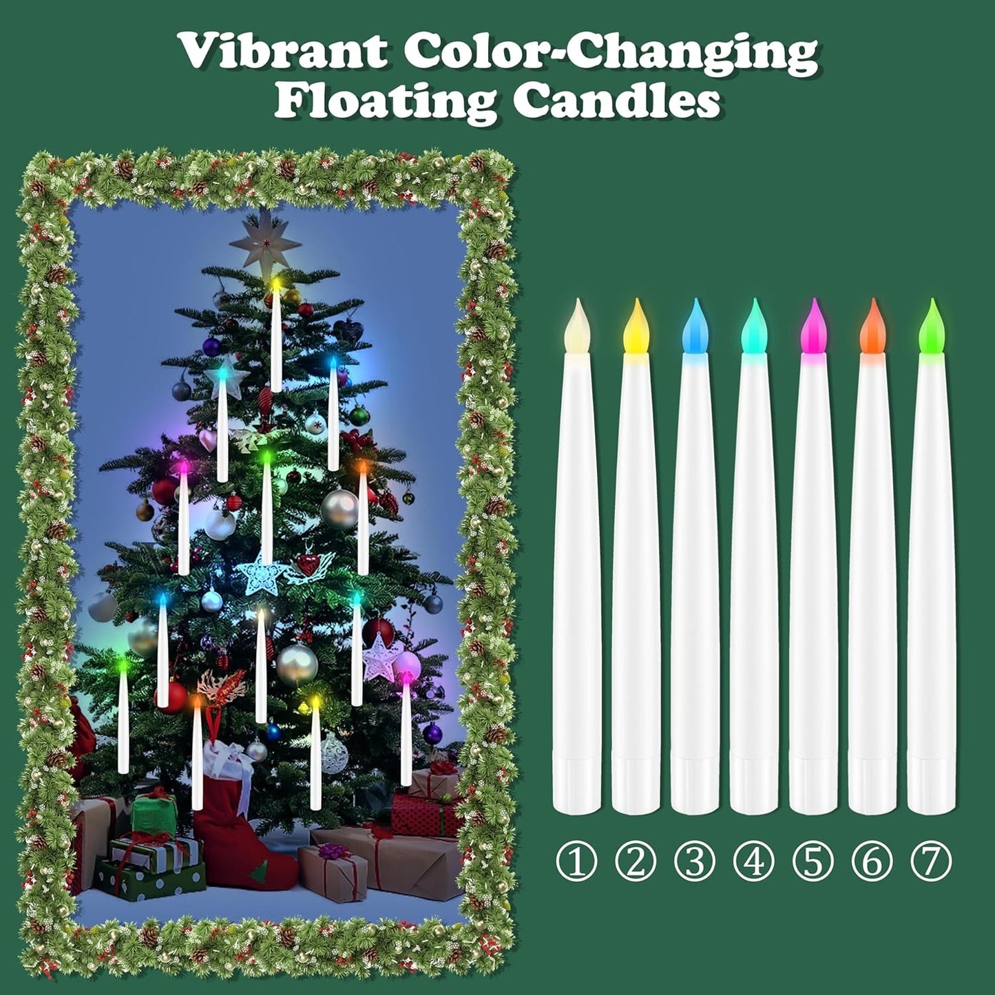 Color Changing Floating Candles with Magic Wand Remote, Holiday Decorations Magi